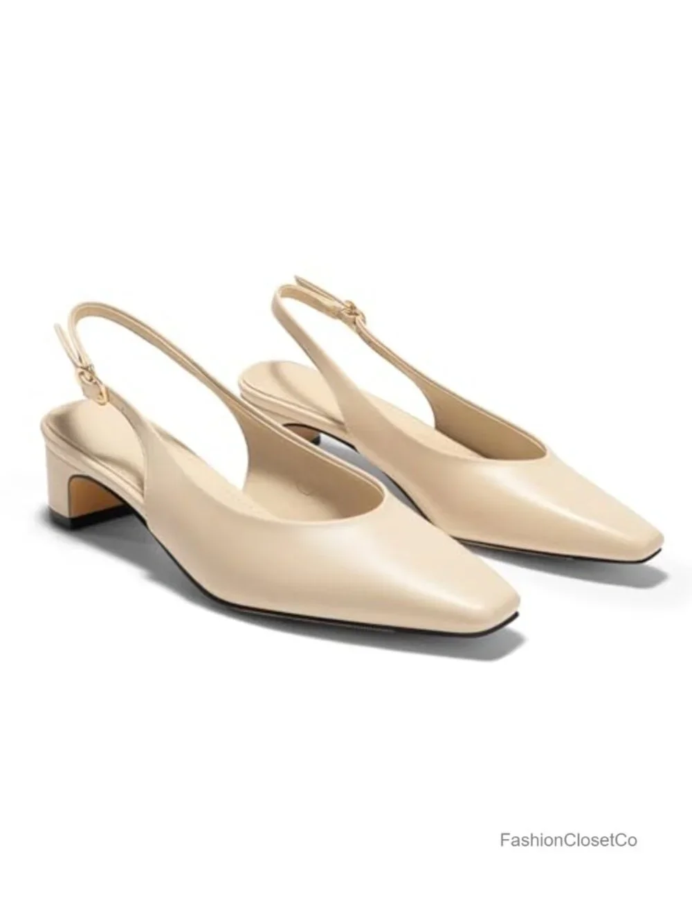 Faux Leather Chunky Low Heel Slingback Pumps Square Pointed Toe Work Office